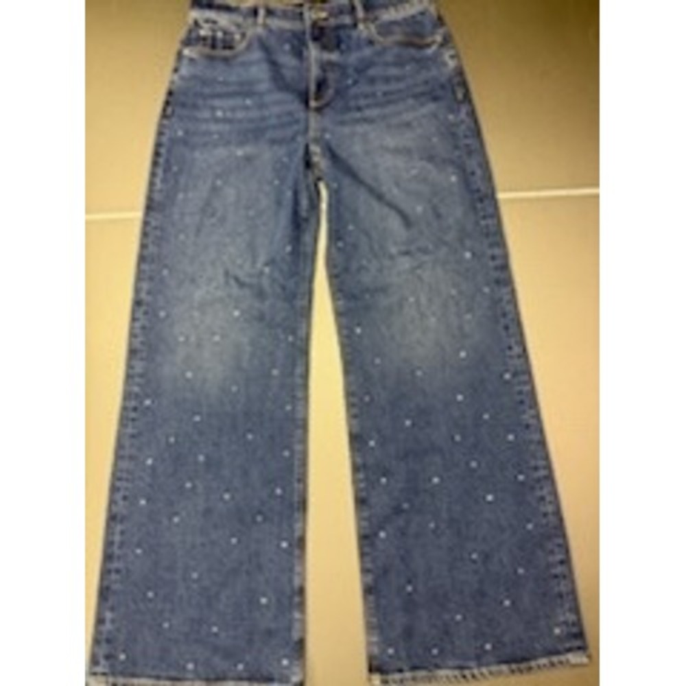 Ann Taylor Wide Leg Rhinestone Embellished High Rise Jeans Blue 10 NEW